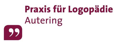 Logo Autering Logo mit Schriftzug Praxis für Logopädie Autering mit zwei Anführungszeichen in lila Feld